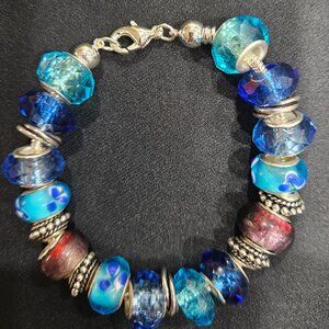 Handcrafted 7.5" Lampwork and Czech Glass Beads Bracelet